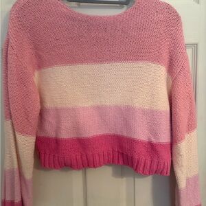 Billabong Pink and White Striped Crew Neck Sweater